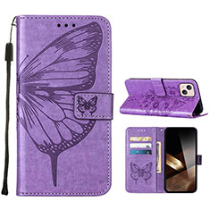 Coque Portefeuille Papillon Livre Cuir Etui Clapet L10 pour Apple iPhone 15 Plus Violet Clair
