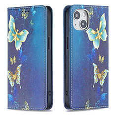 Coque Portefeuille Papillon Livre Cuir Etui Clapet pour Apple iPhone 13 Mini Bleu
