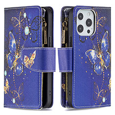 Coque Portefeuille Papillon Livre Cuir Etui Clapet pour Apple iPhone 13 Pro Bleu Royal