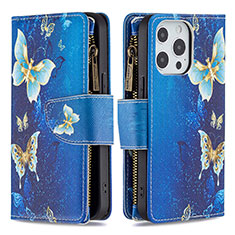 Coque Portefeuille Papillon Livre Cuir Etui Clapet pour Apple iPhone 13 Pro Max Bleu
