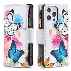 Coque Portefeuille Papillon Livre Cuir Etui Clapet pour Apple iPhone 13 Pro Rose