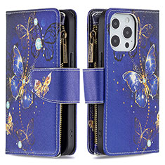 Coque Portefeuille Papillon Livre Cuir Etui Clapet pour Apple iPhone 14 Pro Bleu Royal