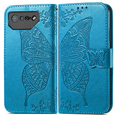 Coque Portefeuille Papillon Livre Cuir Etui Clapet pour Asus ROG Phone 7 Pro Bleu