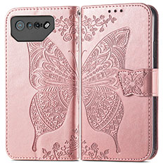 Coque Portefeuille Papillon Livre Cuir Etui Clapet pour Asus ROG Phone 7 Pro Or Rose