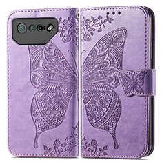 Coque Portefeuille Papillon Livre Cuir Etui Clapet pour Asus ROG Phone 7 Pro Violet Clair