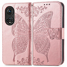 Coque Portefeuille Papillon Livre Cuir Etui Clapet pour Huawei Honor 50 Pro 5G Or Rose