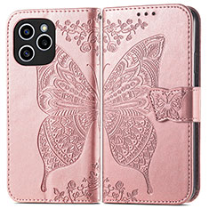 Coque Portefeuille Papillon Livre Cuir Etui Clapet pour Huawei Honor 60 SE 5G Or Rose