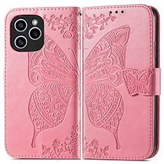 Coque Portefeuille Papillon Livre Cuir Etui Clapet pour Huawei Honor 60 SE 5G Rose Rouge