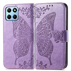 Coque Portefeuille Papillon Livre Cuir Etui Clapet pour Huawei Honor 70 Lite 5G Violet Clair