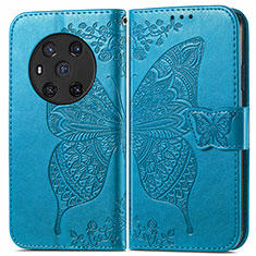 Coque Portefeuille Papillon Livre Cuir Etui Clapet pour Huawei Honor Magic3 5G Bleu