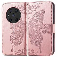 Coque Portefeuille Papillon Livre Cuir Etui Clapet pour Huawei Honor Magic3 5G Or Rose