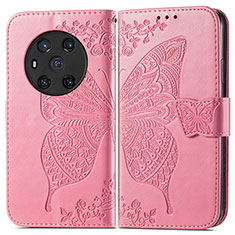 Coque Portefeuille Papillon Livre Cuir Etui Clapet pour Huawei Honor Magic3 5G Rose Rouge