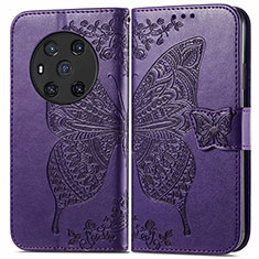 Coque Portefeuille Papillon Livre Cuir Etui Clapet pour Huawei Honor Magic3 5G Violet