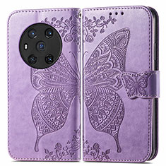 Coque Portefeuille Papillon Livre Cuir Etui Clapet pour Huawei Honor Magic3 5G Violet Clair