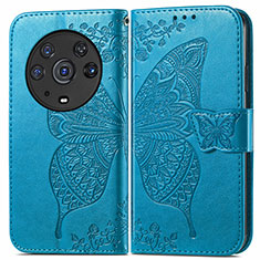 Coque Portefeuille Papillon Livre Cuir Etui Clapet pour Huawei Honor Magic3 Pro 5G Bleu