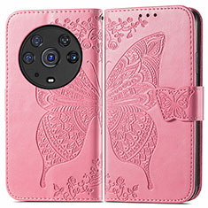 Coque Portefeuille Papillon Livre Cuir Etui Clapet pour Huawei Honor Magic3 Pro 5G Rose Rouge