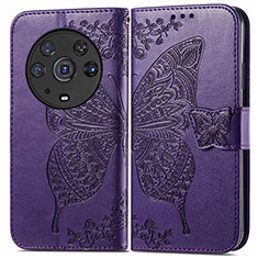 Coque Portefeuille Papillon Livre Cuir Etui Clapet pour Huawei Honor Magic3 Pro 5G Violet