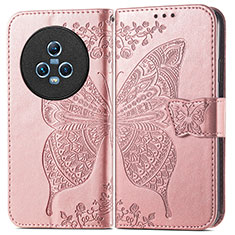 Coque Portefeuille Papillon Livre Cuir Etui Clapet pour Huawei Honor Magic5 5G Or Rose