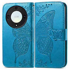 Coque Portefeuille Papillon Livre Cuir Etui Clapet pour Huawei Honor Magic5 Lite 5G Bleu
