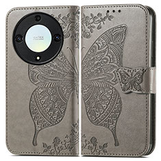 Coque Portefeuille Papillon Livre Cuir Etui Clapet pour Huawei Honor Magic5 Lite 5G Gris