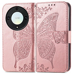 Coque Portefeuille Papillon Livre Cuir Etui Clapet pour Huawei Honor Magic5 Lite 5G Or Rose