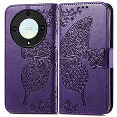 Coque Portefeuille Papillon Livre Cuir Etui Clapet pour Huawei Honor Magic5 Lite 5G Violet