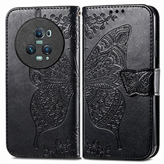 Coque Portefeuille Papillon Livre Cuir Etui Clapet pour Huawei Honor Magic5 Pro 5G Noir