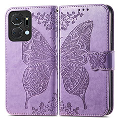 Coque Portefeuille Papillon Livre Cuir Etui Clapet pour Huawei Honor X7a Violet Clair