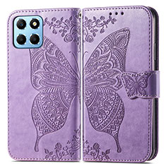 Coque Portefeuille Papillon Livre Cuir Etui Clapet pour Huawei Honor X8 5G Violet Clair