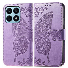 Coque Portefeuille Papillon Livre Cuir Etui Clapet pour Huawei Honor X8a 4G Violet Clair