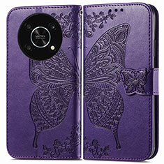 Coque Portefeuille Papillon Livre Cuir Etui Clapet pour Huawei Honor X9 5G Violet