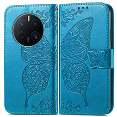 Coque Portefeuille Papillon Livre Cuir Etui Clapet pour Huawei Mate 50 Pro Bleu