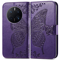 Coque Portefeuille Papillon Livre Cuir Etui Clapet pour Huawei Mate 50 Pro Violet