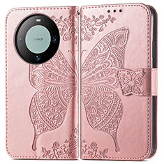 Coque Portefeuille Papillon Livre Cuir Etui Clapet pour Huawei Mate 60 Pro Or Rose