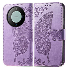 Coque Portefeuille Papillon Livre Cuir Etui Clapet pour Huawei Mate 60 Pro+ Plus Violet Clair