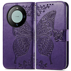 Coque Portefeuille Papillon Livre Cuir Etui Clapet pour Huawei Mate 60 Pro Violet