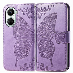 Coque Portefeuille Papillon Livre Cuir Etui Clapet pour Huawei Nova 10 SE Violet Clair