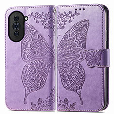 Coque Portefeuille Papillon Livre Cuir Etui Clapet pour Huawei Nova 10 Violet Clair