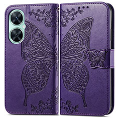 Coque Portefeuille Papillon Livre Cuir Etui Clapet pour Huawei Nova 11i Violet