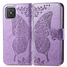 Coque Portefeuille Papillon Livre Cuir Etui Clapet pour Huawei Nova 8 SE 4G Violet Clair