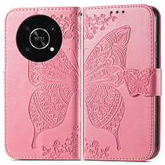 Coque Portefeuille Papillon Livre Cuir Etui Clapet pour Huawei Nova Y90 Rose Rouge