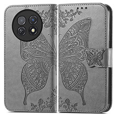 Coque Portefeuille Papillon Livre Cuir Etui Clapet pour Huawei Nova Y91 Gris
