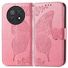Coque Portefeuille Papillon Livre Cuir Etui Clapet pour Huawei Nova Y91 Rose Rouge