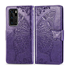 Coque Portefeuille Papillon Livre Cuir Etui Clapet pour Huawei P40 Violet