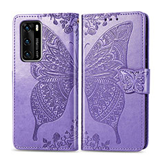 Coque Portefeuille Papillon Livre Cuir Etui Clapet pour Huawei P40 Violet Clair