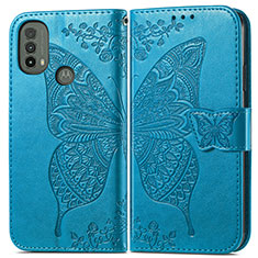 Coque Portefeuille Papillon Livre Cuir Etui Clapet pour Motorola Moto E20 Bleu