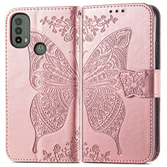 Coque Portefeuille Papillon Livre Cuir Etui Clapet pour Motorola Moto E20 Rose