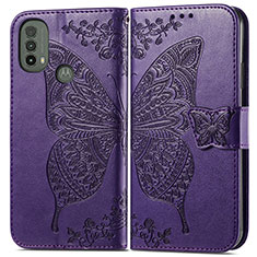 Coque Portefeuille Papillon Livre Cuir Etui Clapet pour Motorola Moto E20 Violet