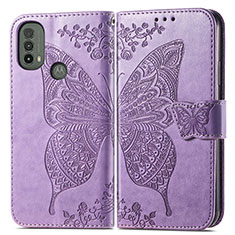 Coque Portefeuille Papillon Livre Cuir Etui Clapet pour Motorola Moto E20 Violet Clair