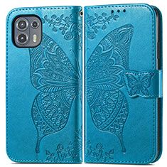 Coque Portefeuille Papillon Livre Cuir Etui Clapet pour Motorola Moto Edge 20 Lite 5G Bleu